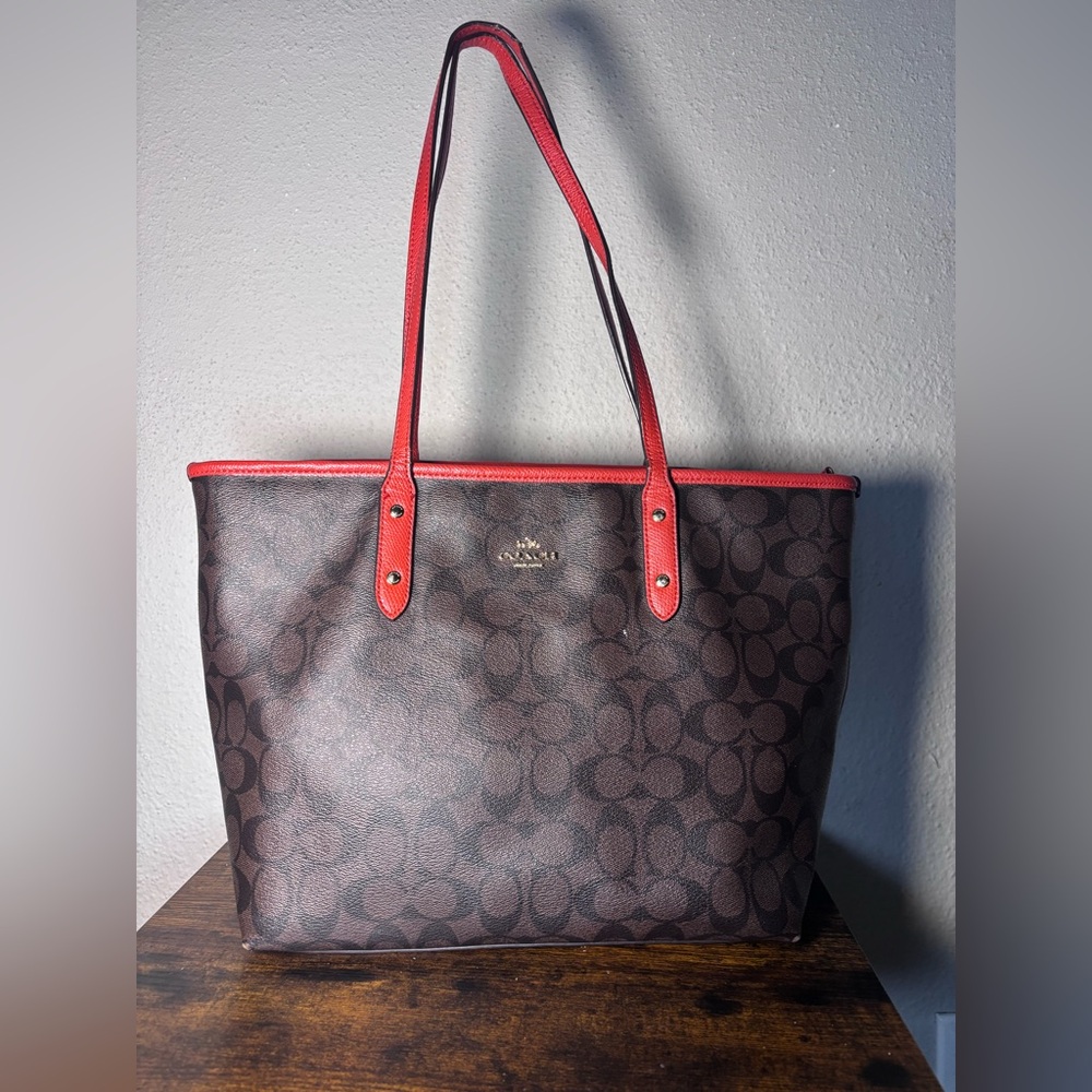 Coach Brown and Red Women's Tote Bag